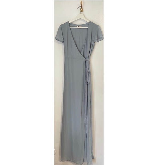 SHOW ME YOUR MUMU Noelle Flutter Wrap Dress in Steel Blue Size Small - Picture 5 of 9